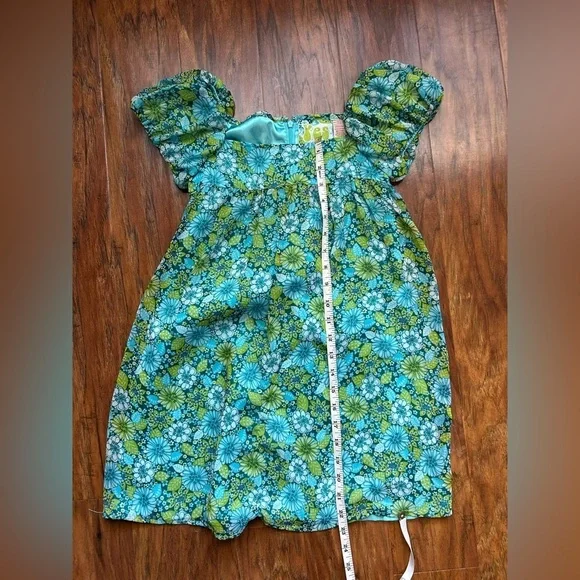 Girl’s Floral Print Dress with Puff Sleeves and Bohemian Asthetic - Picture 5 of 7
